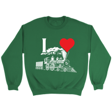 Load image into Gallery viewer, I Heart Trains Locomotive Unisex Sweat Shirt Multi Colors Extended Sizes Shipping Included