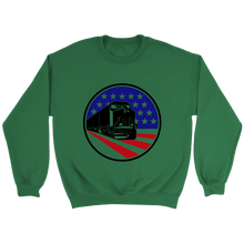 Load image into Gallery viewer, Diesel Locomotive On American Flag Unisex Sweat Shirt Multi Colors Extended Sizes Shipping Included