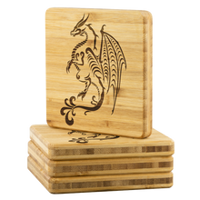 Load image into Gallery viewer, Dragon Stencil Bamboo Coasters Set/4, Free Shipping