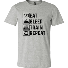 Load image into Gallery viewer, Eat Sleep Train Repeat Mens Unisex T-Shirt, Multiple Colors, Extended Sizes, Shipping Included