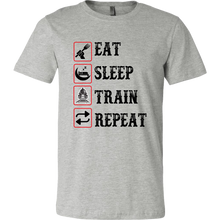 Load image into Gallery viewer, Eat Sleep Train Repeat Mens Unisex T-Shirt, Multiple Colors, Extended Sizes, Shipping Included
