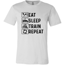Load image into Gallery viewer, Eat Sleep Train Repeat Mens Unisex T-Shirt, Multiple Colors, Extended Sizes, Shipping Included