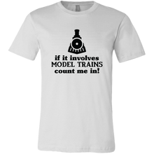 Load image into Gallery viewer, If It Involves Model Trains Count Me In - Unisex Mens T-Shirt, Multiple Colors, Extended Sizes, Shipping Included