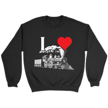 Load image into Gallery viewer, I Heart Trains Locomotive Unisex Sweat Shirt Multi Colors Extended Sizes Shipping Included
