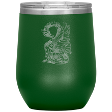 Load image into Gallery viewer, Tattoo Inspired Dragon Design 12oz Insulated Wine Tumbler, Laser Etched, Multi Colors, Shipping Included