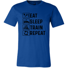 Load image into Gallery viewer, Eat Sleep Train Repeat Mens Unisex T-Shirt, Multiple Colors, Extended Sizes, Shipping Included