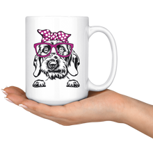 Load image into Gallery viewer, Wirehaired Doxie In Glasses & Head Wrap Mug, 11 & 15 oz - Free Shipping
