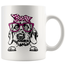Load image into Gallery viewer, Wirehaired Doxie In Glasses & Head Wrap Mug, 11 & 15 oz - Free Shipping