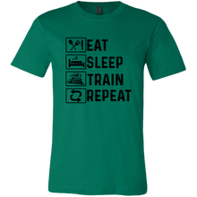 Load image into Gallery viewer, Eat Sleep Train Repeat Mens Unisex T-Shirt, Multiple Colors, Extended Sizes, Shipping Included