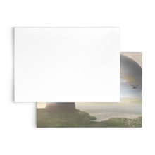 Load image into Gallery viewer, Fantasy Dragon and Castle Landscape Flat Note Cards, Sets of Multiples, Free Shipping