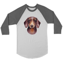 Load image into Gallery viewer, Doxie Head Watercolor 3/4 Raglan Sleeve Unisex Shirt, Multiple Colors - Free Shipping