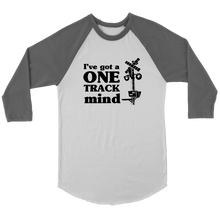 Load image into Gallery viewer, One Track Mind - 3/4 Raglan Sleeve Unisex Shirt, Multiple Colors, Shipping Included