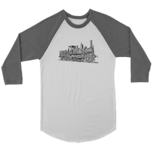 Load image into Gallery viewer, Vintage Locomotive 3/4 Raglan Sleeve Unisex Shirt, Multiple Colors, Shipping Included