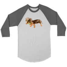 Load image into Gallery viewer, Flower Doxie Watercolor on 3/4 Sleeve Raglan Shirt, Multi Sizes, Multi Colors, Free Shipping
