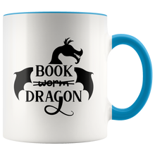 Load image into Gallery viewer, Book Dragon 11oz Accent Color Mug, Multi Colors, Shipping Included