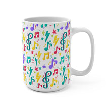 Load image into Gallery viewer, Brightly Colored Sheet Music Symbols Mug 11oz/15oz Musician Gift Unisex Shipping Included
