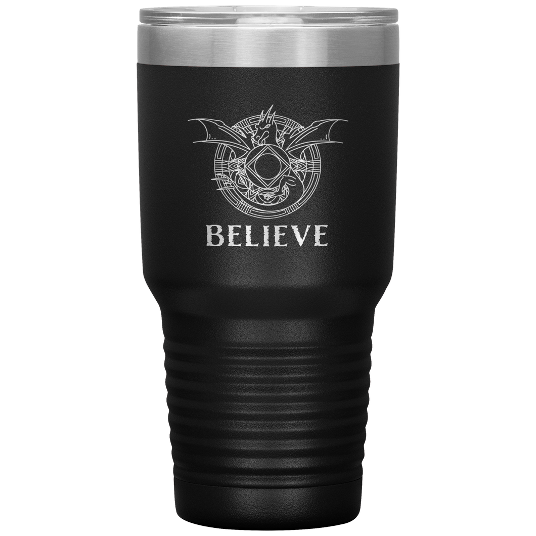 Dragon - BELIEVE, 30oz Insulated Travel Tumbler, Laser Etched, Multi Colors, Shipping Included