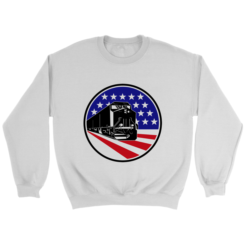 Diesel Locomotive On American Flag Unisex Sweat Shirt Multi Colors Extended Sizes Shipping Included