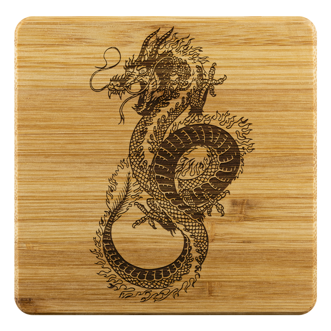 Chinese Inspired Round Dragon, Bamboo Coasters Set/4, Free Shipping