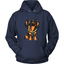 Load image into Gallery viewer, Vector Drawing Black &amp; Tan Doxie - Toasty Hoodie, Multi Colors, Extended Sizes, Free Shipping
