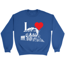 Load image into Gallery viewer, I Heart Trains Locomotive Unisex Sweat Shirt Multi Colors Extended Sizes Shipping Included
