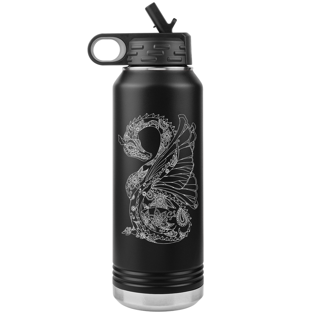 Dragon Tattoo Inspired 32oz Insulated Water Bottle, Laser Etched, Multi Colors, Shipping Included