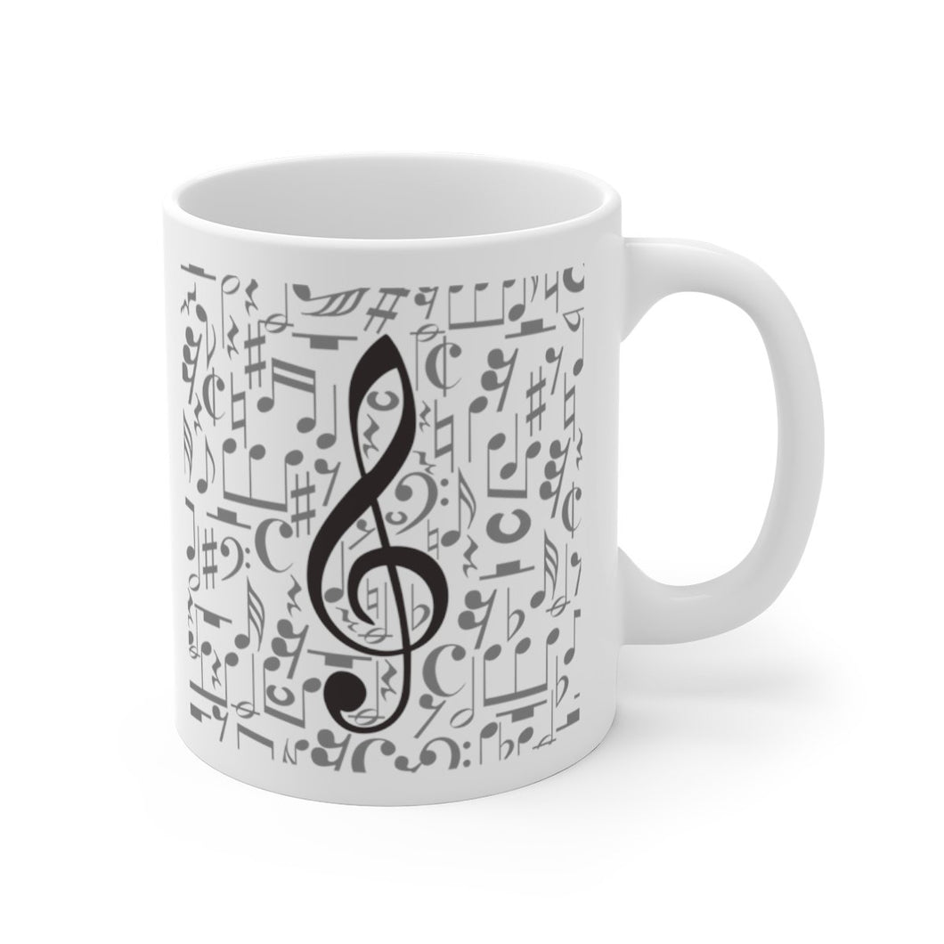 Treble Clef Over Music Symbol Background Mug 11oz/15oz Multi Shapes Singer Musician Gift Unisex Shipping Included