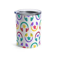 Load image into Gallery viewer, Brightly Colored All Over Headphones Print Insulated Tumbler 10oz Unisex Gift Musician Shipping Included
