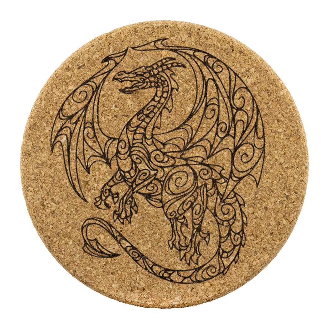 Dragon Mandala Cork Coaster Set/4, Free Shipping