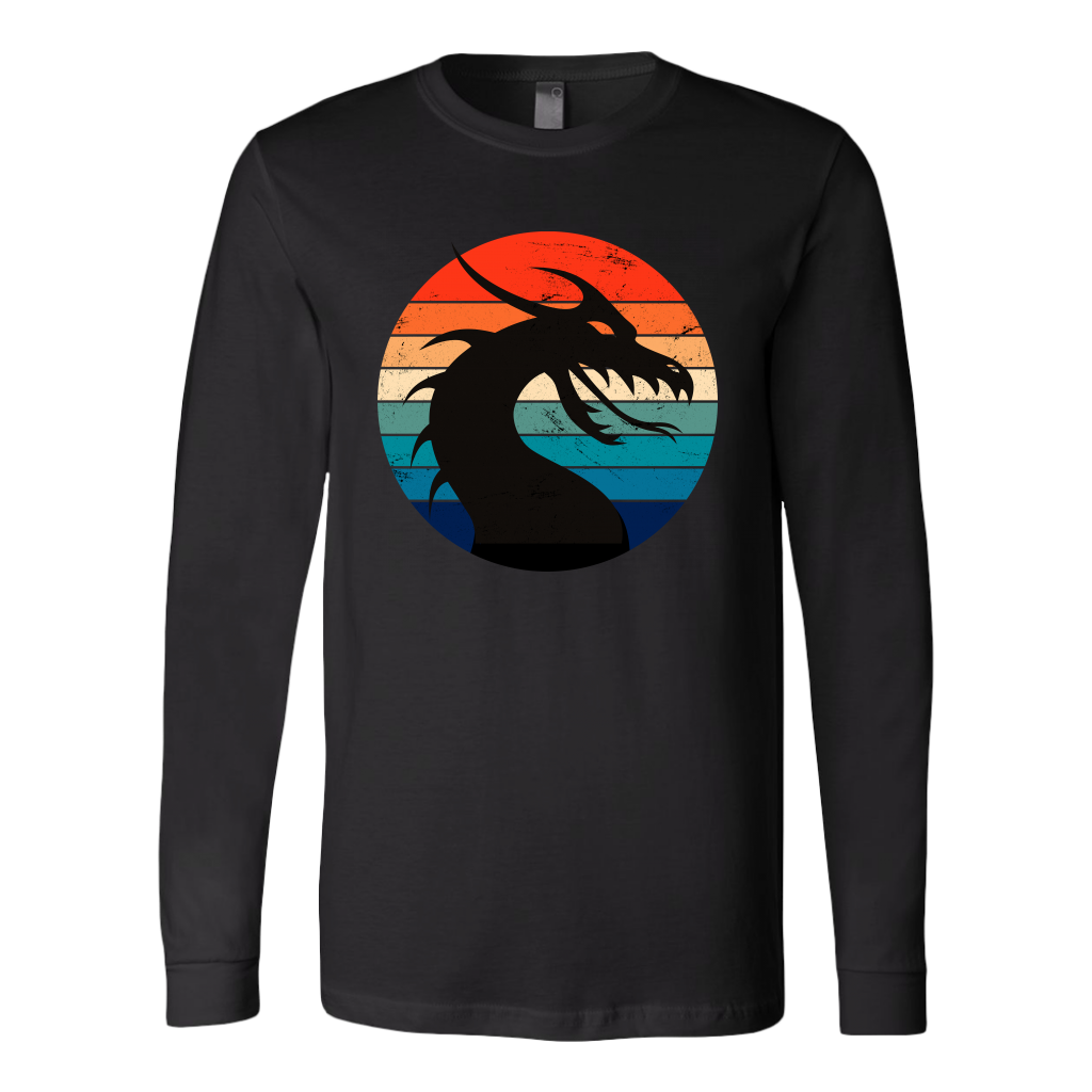 Retro Dragon Profile Unisex Long Sleeve T-Shirt, Extended Sizes Available, Free Shipping