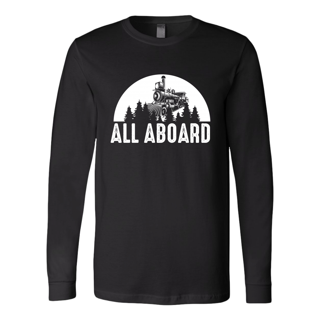 All Aboard (Train) - Unisex Long Sleeve T-Shirt, Extended Size, Shipping Included