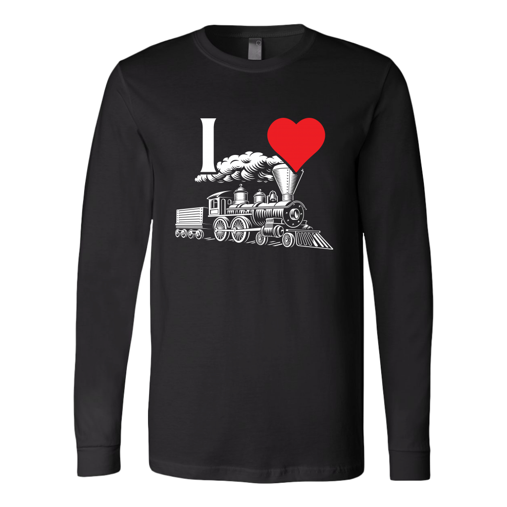 I Love Trains - Unisex Long Sleeve T-Shirt, Multi Colors, Extended Sizes, Shipping Included