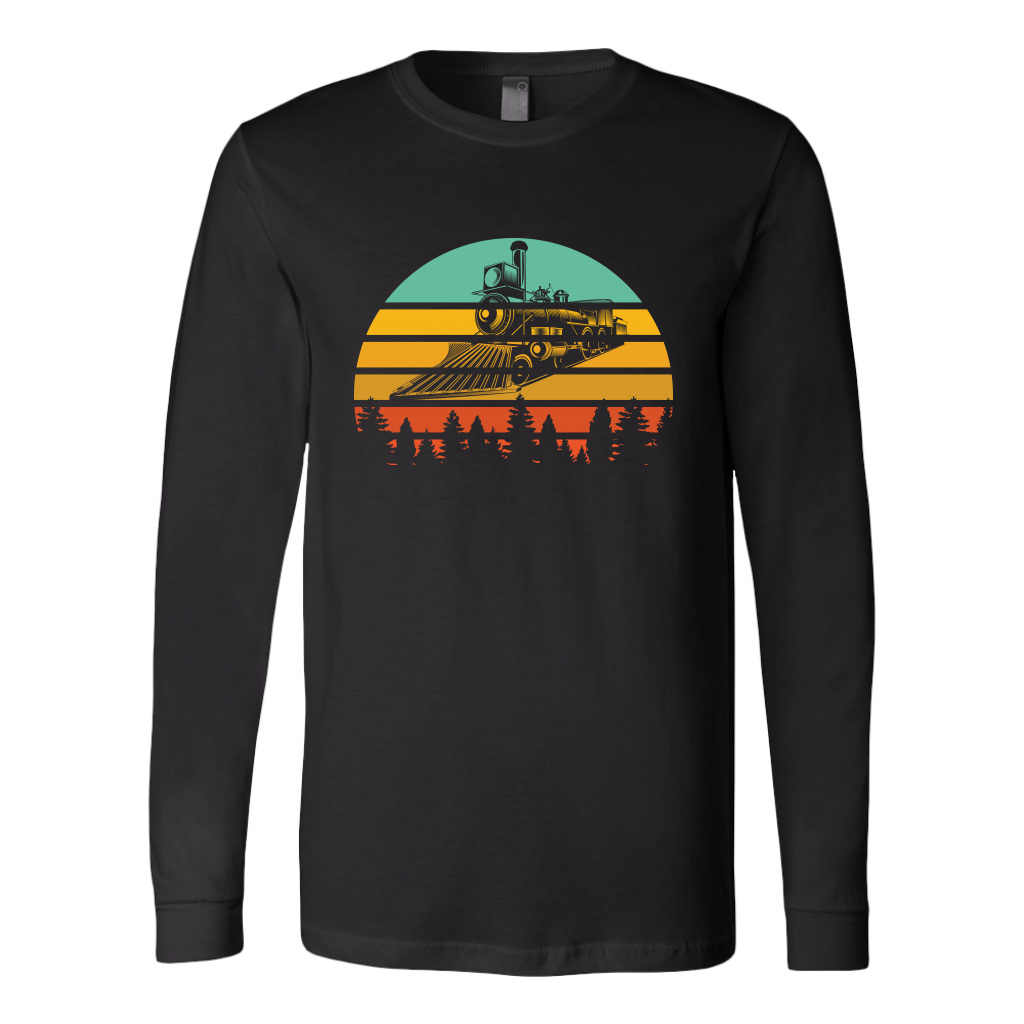 Retro Sunset Vintage Train - Unisex Long Sleeve T-Shirt, Multi Colors, Extended Sizes, Shipping Included
