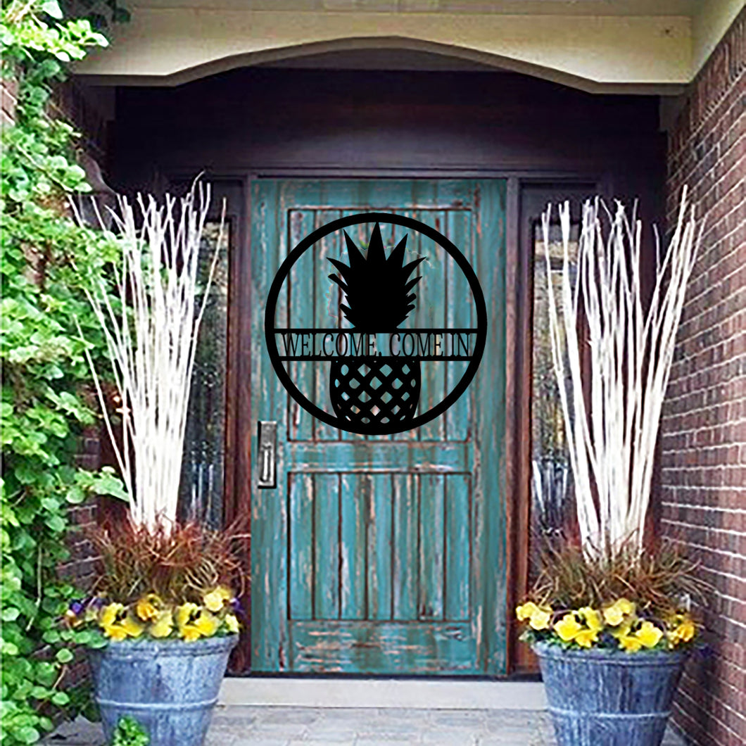 TROPICAL & WELCOME PINEAPPLE Monogram - Steel Sign, Multiple Sizes & Colors Available