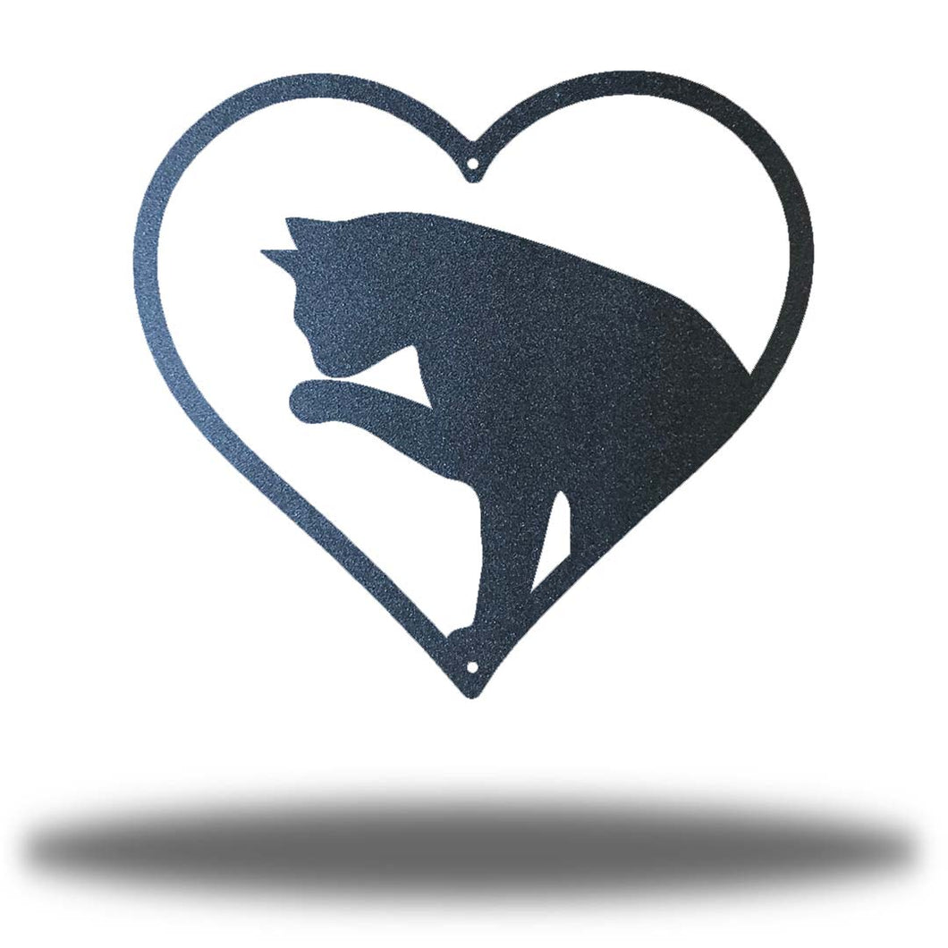 Cat Silhouette in Heart, Valentine's Gift for Cat Lover, Laser Cut Steel Sign, Multi Sizes and Colors
