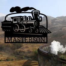 Load image into Gallery viewer, Locomotive &amp; Coal Tender Monogram Sign for Model Train Lover or Rail Fanatic, Multiple Sizes &amp; Colors
