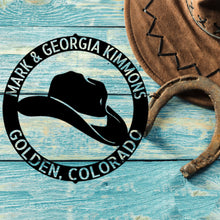 Load image into Gallery viewer, STYLIZED COWBOY HAT Monogram - Steel Sign, Multiple Sizes and Colors Available
