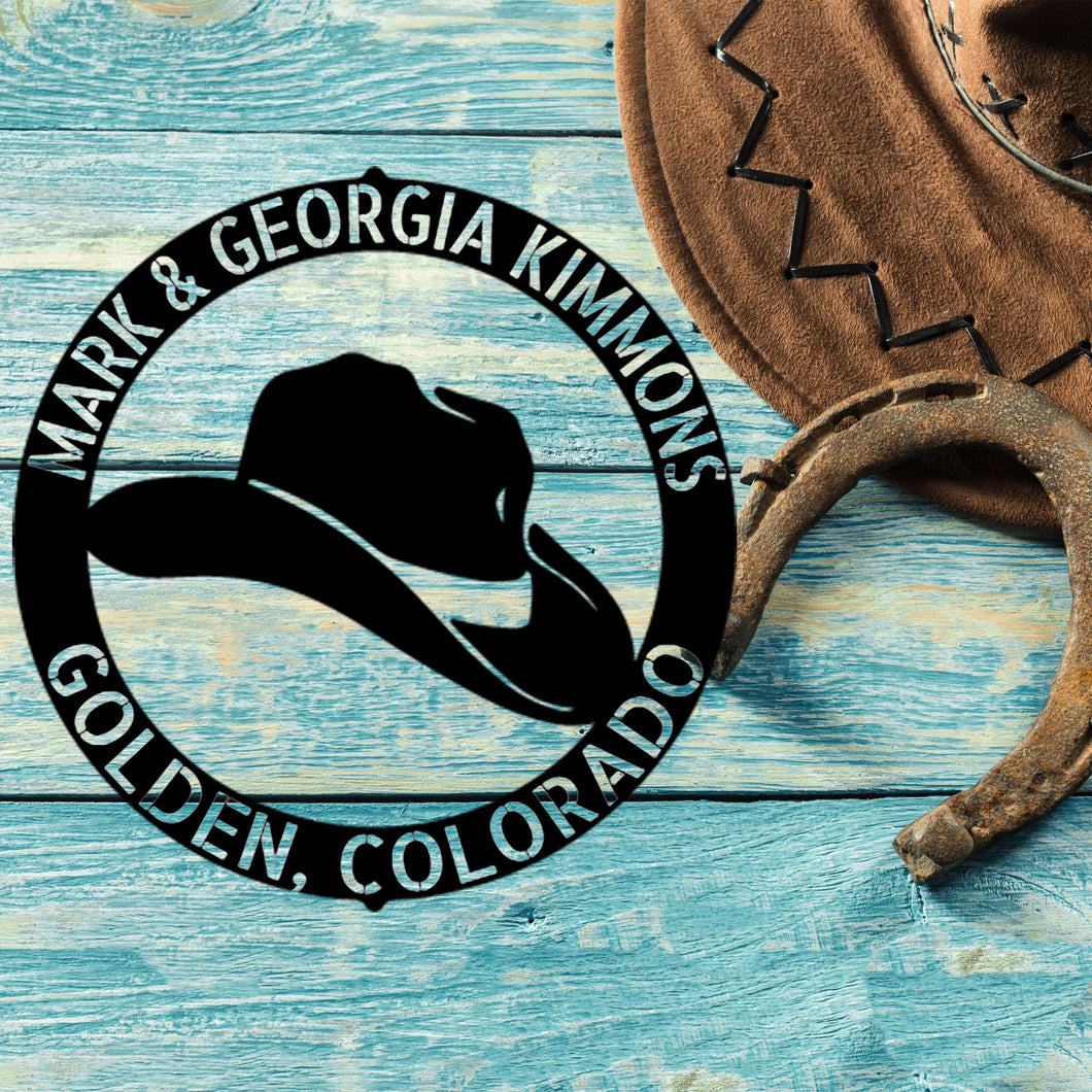 STYLIZED COWBOY HAT Monogram - Steel Sign, Multiple Sizes and Colors Available