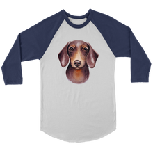 Load image into Gallery viewer, Doxie Head Watercolor 3/4 Raglan Sleeve Unisex Shirt, Multiple Colors - Free Shipping
