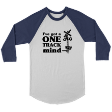 Load image into Gallery viewer, One Track Mind - 3/4 Raglan Sleeve Unisex Shirt, Multiple Colors, Shipping Included
