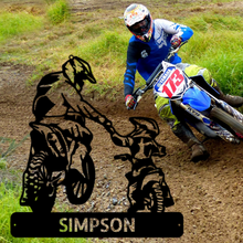 Load image into Gallery viewer, Parent &amp; Child Motocross Dirt Bike Monogram Steel Sign, Multi Sizes &amp; Colors
