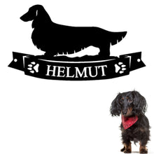 Load image into Gallery viewer, Pretty Dachshund Banner Custom Plaque - Steel Sign. Multi colors &amp; sizes available. Short, long, wire hair versions!
