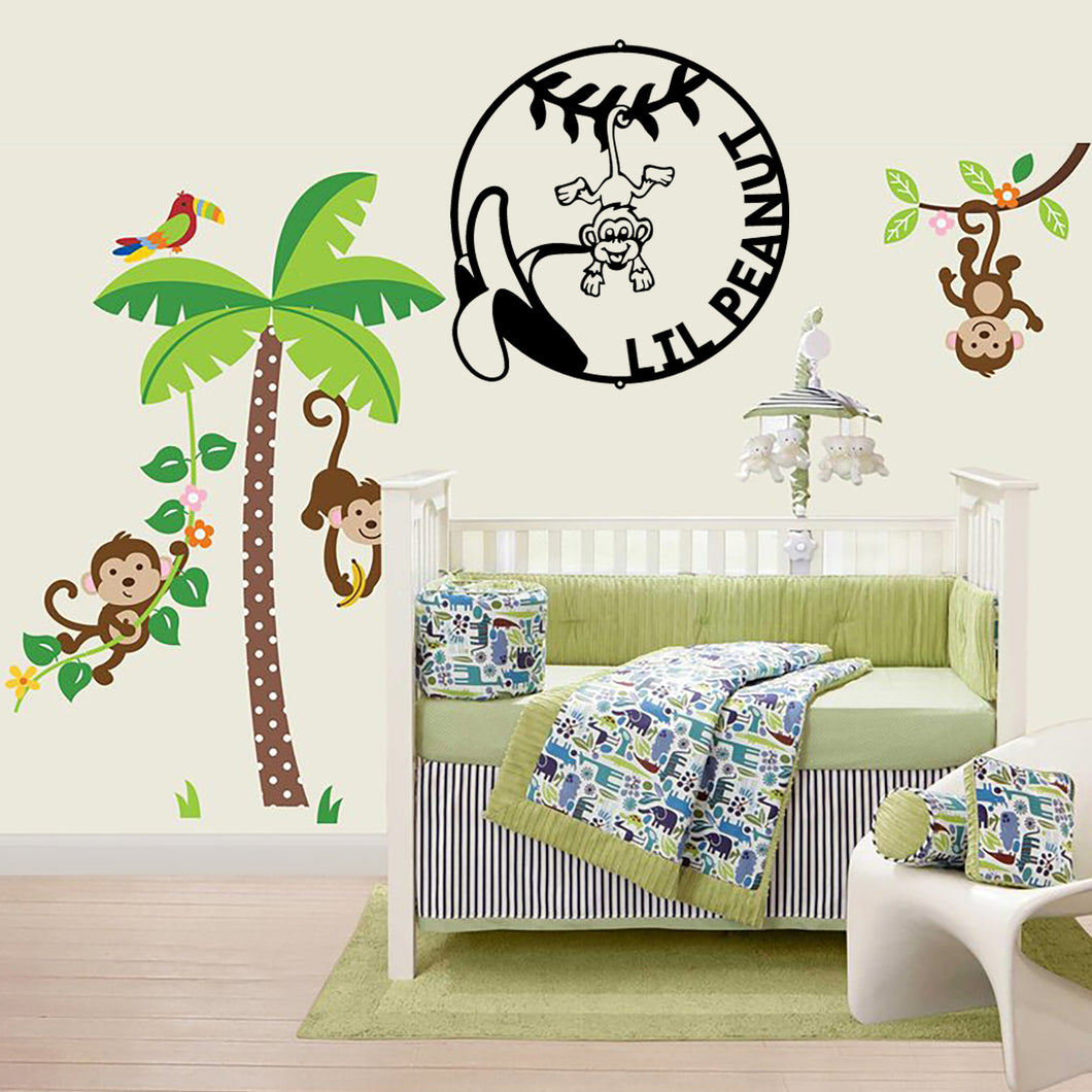 Monkey Around Monogram - Steel Sign, Baby Infant Nursery Shower Gift Multiple Sizes & Colors