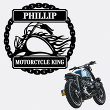 Load image into Gallery viewer, FLAMING MOTORCYCLE ROUND - Steel Sign, Multiple Sizes and Colors Available
