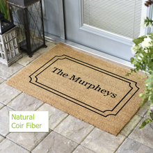 Load image into Gallery viewer, Family Name in a Scroll Flourish Personalized Door Mat - Great Gift For New Homeowners -- Multiple Sizes
