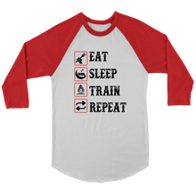 Load image into Gallery viewer, Eat Sleep Train Repeat, 3/4 Raglan Sleeve Unisex Shirt, Multiple Colors, Shipping Included
