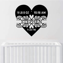 Load image into Gallery viewer, Baby Love Monogram - Powder Coated Steel Sign for Infant&#39;s Nursery Birth Stats Decor Wall Art
