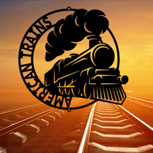 Load image into Gallery viewer, Stylized Steam Locomotive Ring Monogram, Multiple Sizes &amp; Colors, Model Railroader, Train Fanatic
