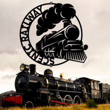 Load image into Gallery viewer, Stylized Steam Locomotive Ring Monogram, Multiple Sizes &amp; Colors, Model Railroader, Train Fanatic

