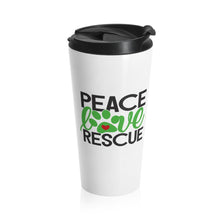 Load image into Gallery viewer, Travel Mug PEACE LOVE RESCUE Multi Colors Dog Puppy Cat Kitten Animal Lover Shipping Included

